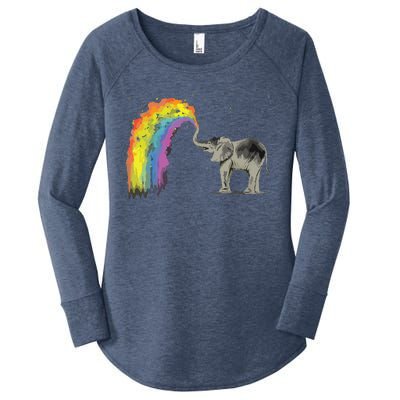 Baby Elephant Spraying Rainbow Women's Perfect Tri Tunic Long Sleeve Shirt