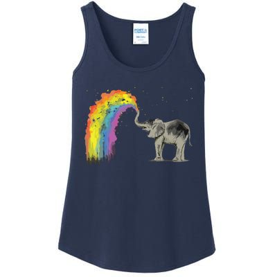 Baby Elephant Spraying Rainbow Ladies Essential Tank