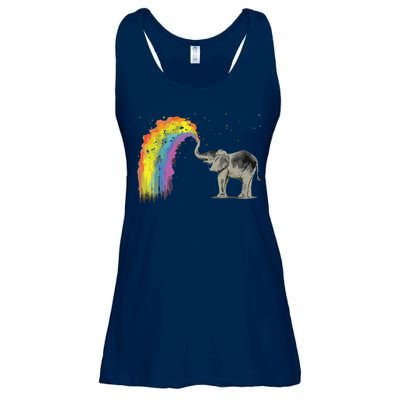 Baby Elephant Spraying Rainbow Ladies Essential Flowy Tank