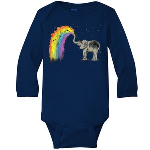 Baby Elephant Spraying Rainbow Baby Long Sleeve Bodysuit