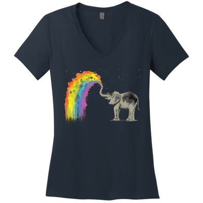 Baby Elephant Spraying Rainbow Women's V-Neck T-Shirt