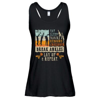 Basketball Eat Sleep Block Rebound Crossover Break Ankles Ladies Essential Flowy Tank