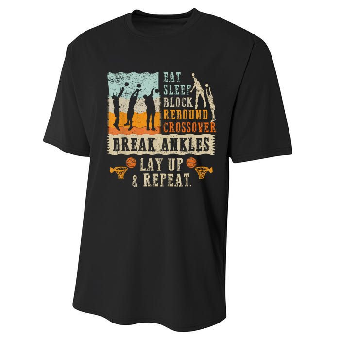 Basketball Eat Sleep Block Rebound Crossover Break Ankles Performance Sprint T-Shirt