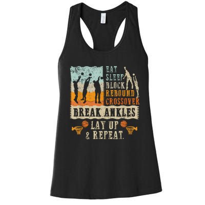 Basketball Eat Sleep Block Rebound Crossover Break Ankles Women's Racerback Tank