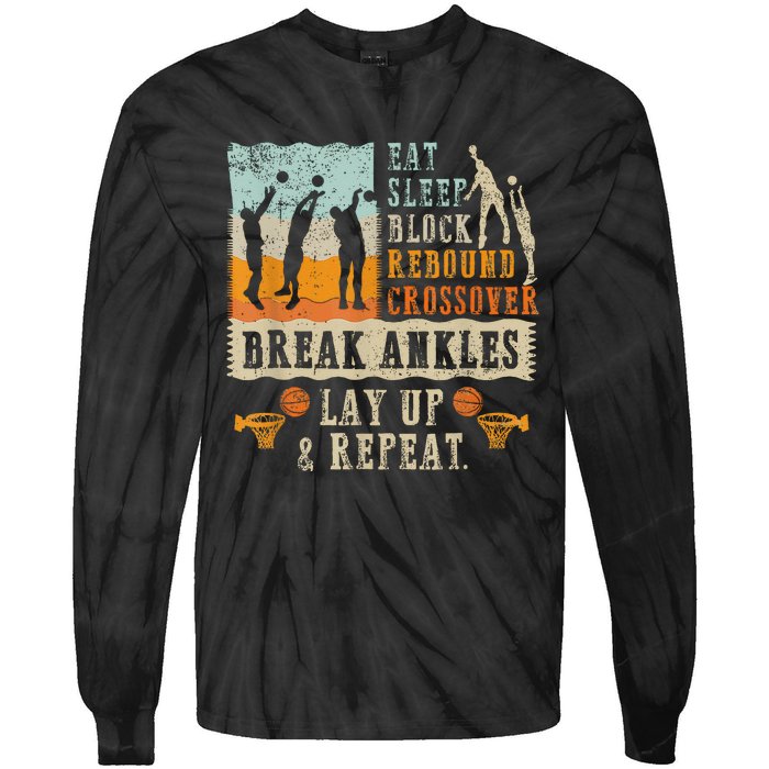 Basketball Eat Sleep Block Rebound Crossover Break Ankles Tie-Dye Long Sleeve Shirt