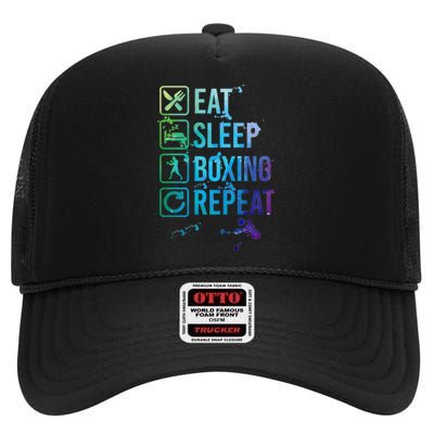 Boxing Eat Sleep Repeat Watercolor Gift High Crown Mesh Back Trucker Hat