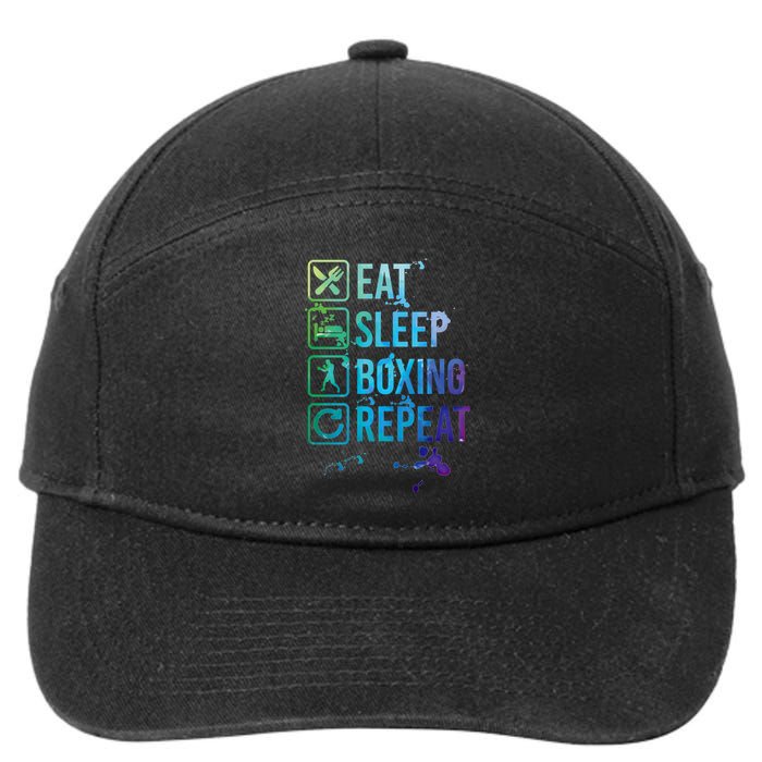 Boxing Eat Sleep Repeat Watercolor Gift 7-Panel Snapback Hat