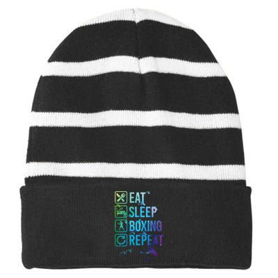 Boxing Eat Sleep Repeat Watercolor Gift Striped Beanie with Solid Band