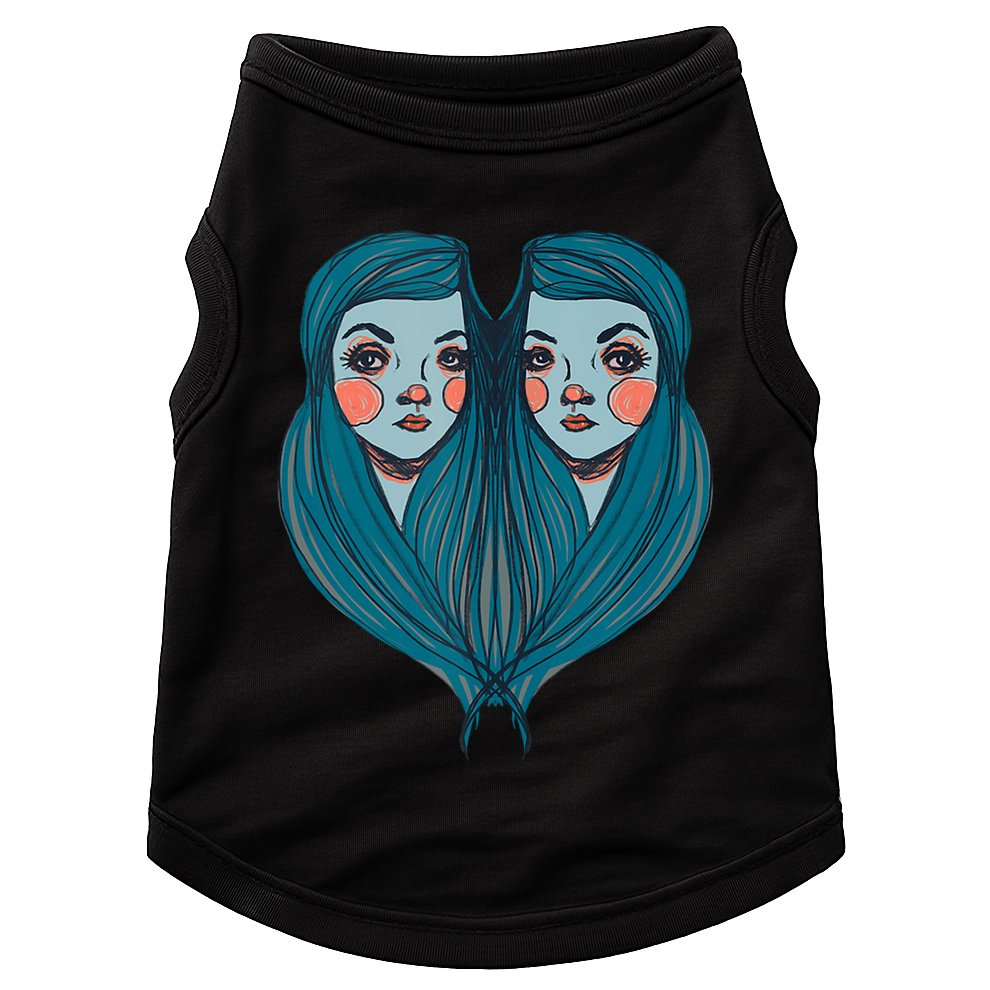 Big Eyes Sad Twin Drawing Retro Mod Blue Hair Kawaii Doggie Tank