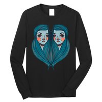 Big Eyes Sad Twin Drawing Retro Mod Blue Hair Kawaii Long Sleeve Shirt