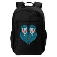 Big Eyes Sad Twin Drawing Retro Mod Blue Hair Kawaii Backpack