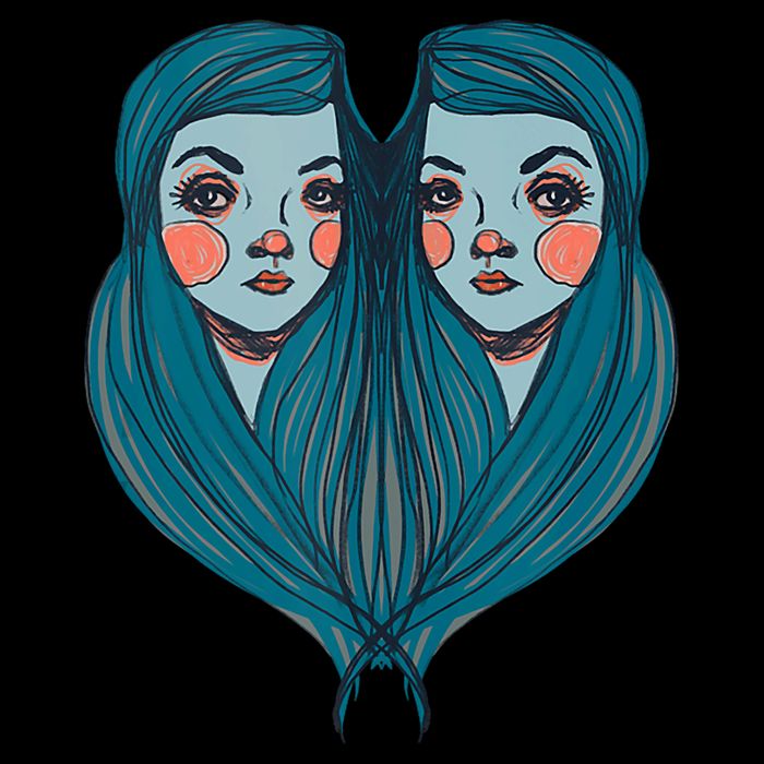 Big Eyes Sad Twin Drawing Retro Mod Blue Hair Kawaii Backpack