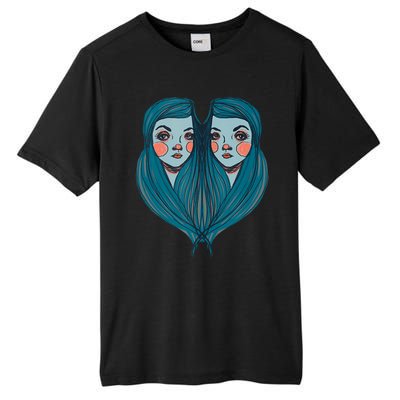 Big Eyes Sad Twin Drawing Retro Mod Blue Hair Kawaii Tall Fusion ChromaSoft Performance T-Shirt