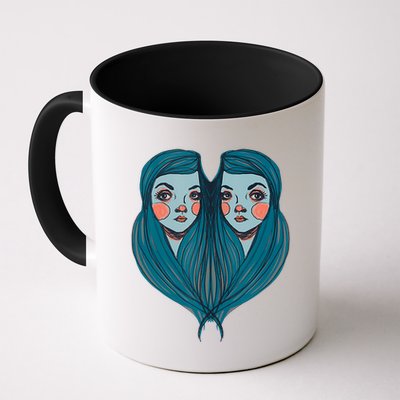 Big Eyes Sad Twin Drawing Retro Mod Blue Hair Kawaii Mug