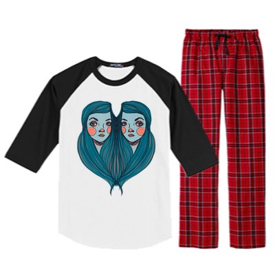 Big Eyes Sad Twin Drawing Retro Mod Blue Hair Kawaii Raglan Sleeve Pajama Set