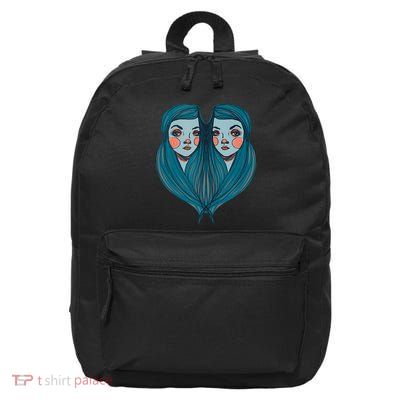 Big Eyes Sad Twin Drawing Retro Mod Blue Hair Kawaii 16 in Basic Backpack