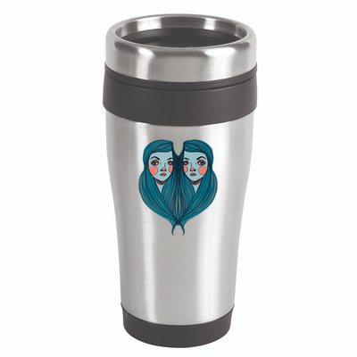 Big Eyes Sad Twin Drawing Retro Mod Blue Hair Kawaii 16oz Travel Tumbler