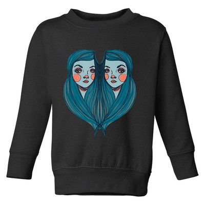 Big Eyes Sad Twin Drawing Retro Mod Blue Hair Kawaii Toddler Sweatshirt