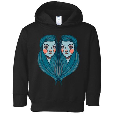 Big Eyes Sad Twin Drawing Retro Mod Blue Hair Kawaii Toddler Hoodie