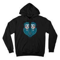 Big Eyes Sad Twin Drawing Retro Mod Blue Hair Kawaii Tall Hoodie