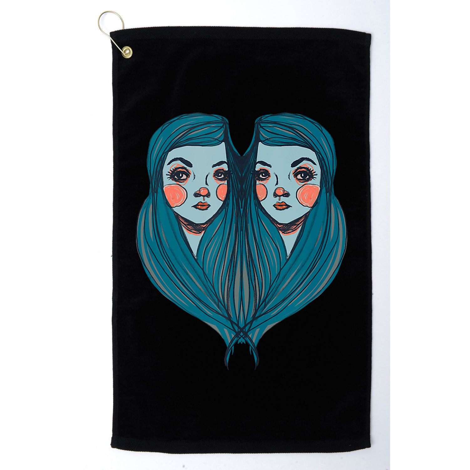 Big Eyes Sad Twin Drawing Retro Mod Blue Hair Kawaii Golf Towel