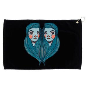 Big Eyes Sad Twin Drawing Retro Mod Blue Hair Kawaii Grommeted Golf Towel