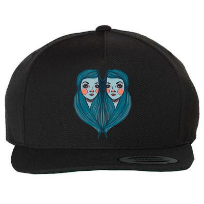 Big Eyes Sad Twin Drawing Retro Mod Blue Hair Kawaii Wool Snapback Cap