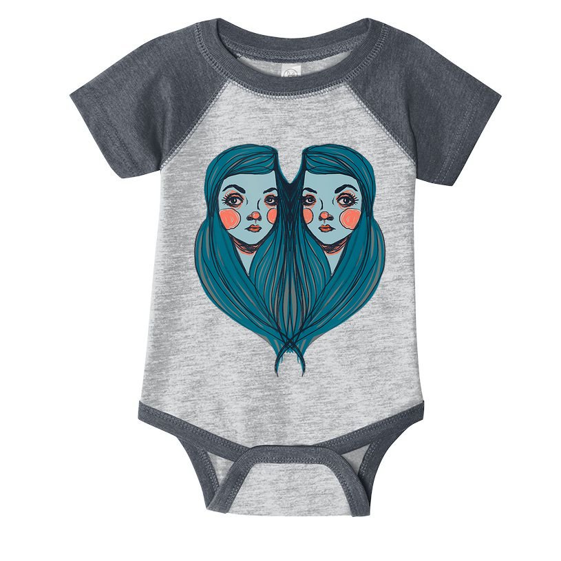 Big Eyes Sad Twin Drawing Retro Mod Blue Hair Kawaii Infant Baby Jersey Bodysuit