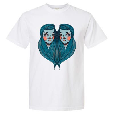 Big Eyes Sad Twin Drawing Retro Mod Blue Hair Kawaii Garment-Dyed Heavyweight T-Shirt