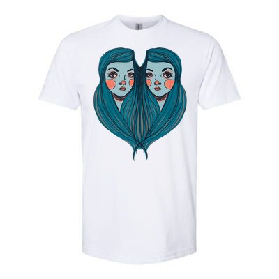 Big Eyes Sad Twin Drawing Retro Mod Blue Hair Kawaii Softstyle CVC T-Shirt