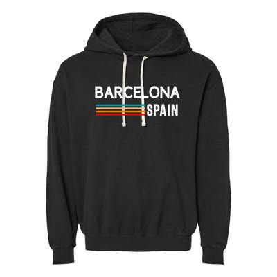 Barcelona Espana Spain Est. Souvenir Flag Map Vacation Garment-Dyed Fleece Hoodie