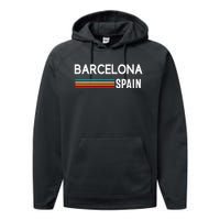 Barcelona Espana Spain Est. Souvenir Flag Map Vacation Performance Fleece Hoodie