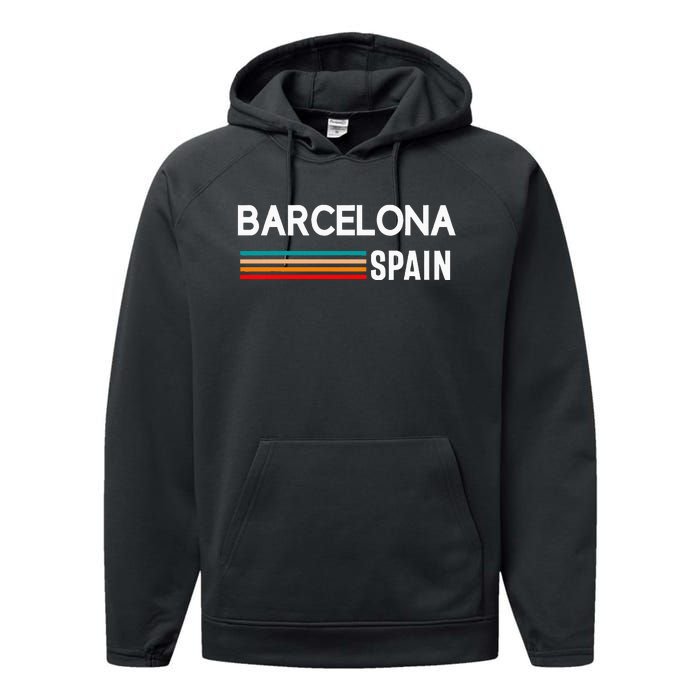 Barcelona Espana Spain Est. Souvenir Flag Map Vacation Performance Fleece Hoodie