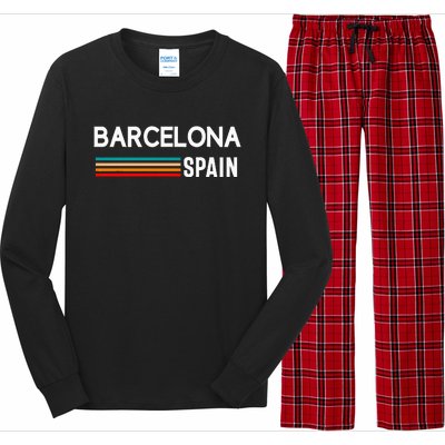 Barcelona Espana Spain Est. Souvenir Flag Map Vacation Long Sleeve Pajama Set