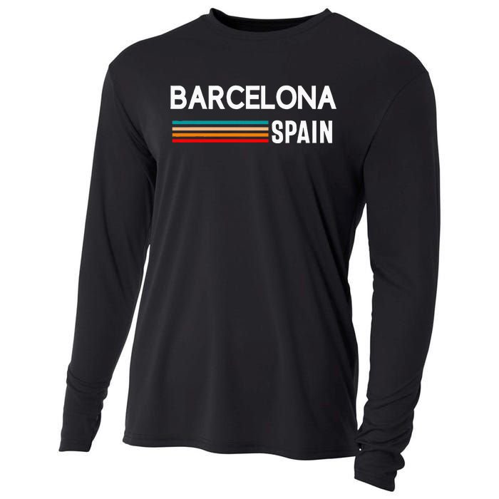 Barcelona Espana Spain Est. Souvenir Flag Map Vacation Cooling Performance Long Sleeve Crew