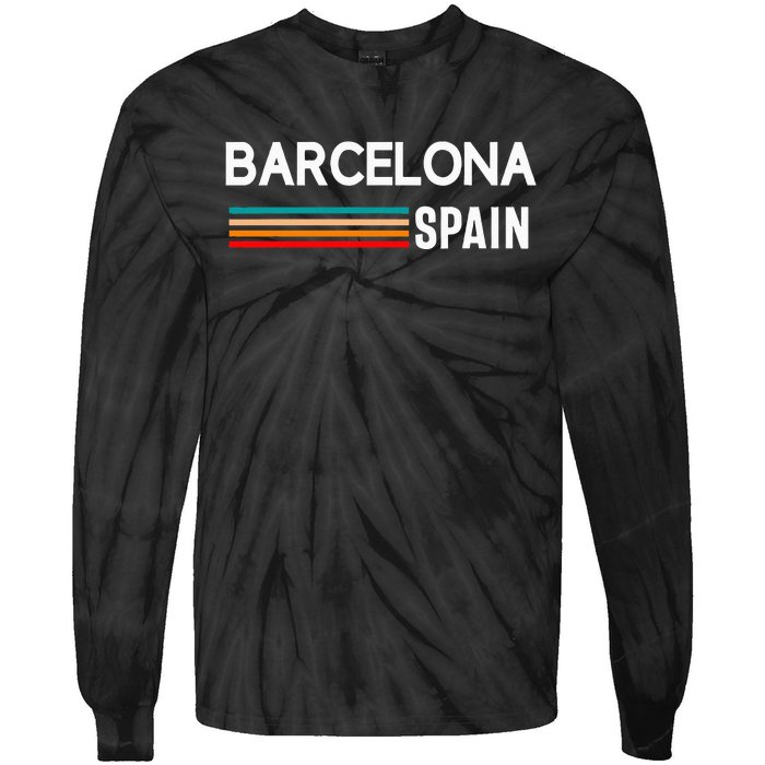 Barcelona Espana Spain Est. Souvenir Flag Map Vacation Tie-Dye Long Sleeve Shirt