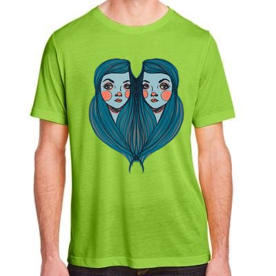 Big Eyes Sad Twin Drawing Retro Mod Blue Hair Kawaii Adult ChromaSoft Performance T-Shirt