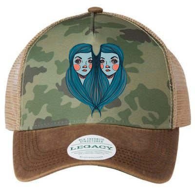 Big Eyes Sad Twin Drawing Retro Mod Blue Hair Kawaii Legacy Tie Dye Trucker Hat