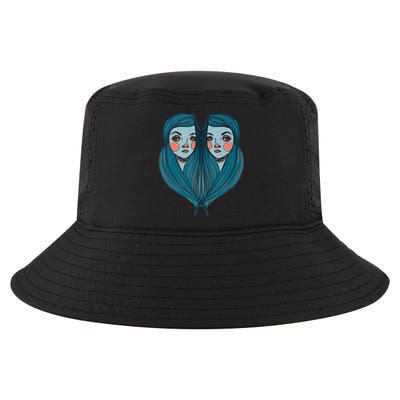 Big Eyes Sad Twin Drawing Retro Mod Blue Hair Kawaii Cool Comfort Performance Bucket Hat