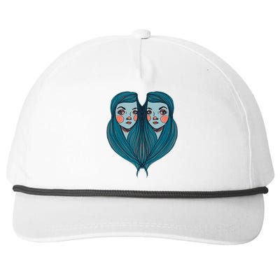 Big Eyes Sad Twin Drawing Retro Mod Blue Hair Kawaii Snapback Five-Panel Rope Hat