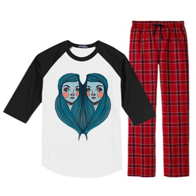 Big Eyes Sad Twin Drawing Retro Mod Blue Hair Kawaii Raglan Sleeve Pajama Set