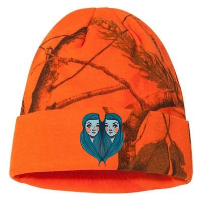 Big Eyes Sad Twin Drawing Retro Mod Blue Hair Kawaii Kati Licensed 12" Camo Beanie