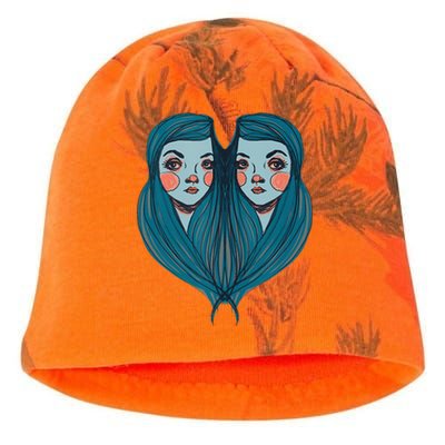 Big Eyes Sad Twin Drawing Retro Mod Blue Hair Kawaii Kati - Camo Knit Beanie