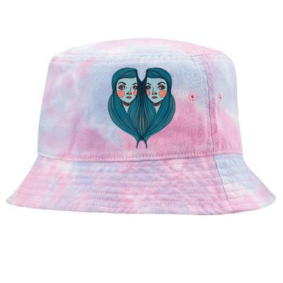 Big Eyes Sad Twin Drawing Retro Mod Blue Hair Kawaii Tie-Dyed Bucket Hat