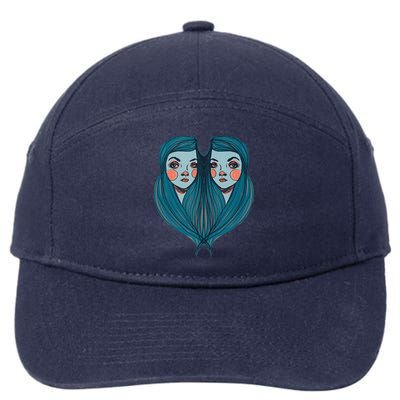 Big Eyes Sad Twin Drawing Retro Mod Blue Hair Kawaii 7-Panel Snapback Hat