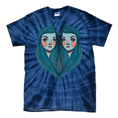 Big Eyes Sad Twin Drawing Retro Mod Blue Hair Kawaii Tie-Dye T-Shirt