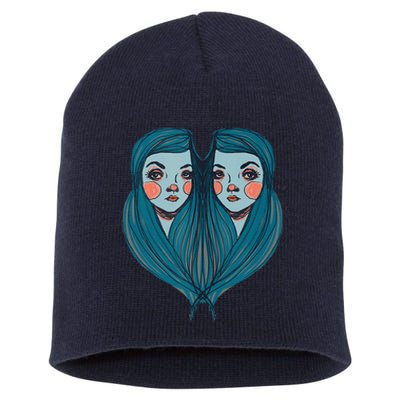 Big Eyes Sad Twin Drawing Retro Mod Blue Hair Kawaii Short Acrylic Beanie