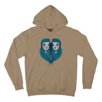 Big Eyes Sad Twin Drawing Retro Mod Blue Hair Kawaii Hoodie