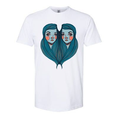 Big Eyes Sad Twin Drawing Retro Mod Blue Hair Kawaii Softstyle CVC T-Shirt