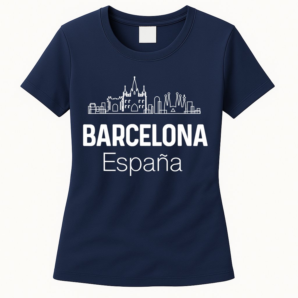 Barcelona Espana Spain Est Souvenir Flag Map Vacation Womens T-Shirt